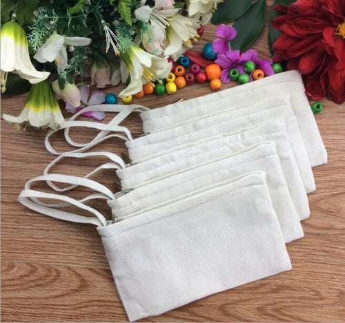 11*20cm Pure white cotton canvas cosmetic Bags DIY women blank plain zipper makeup bag phone clutch bag keychain bag SL6090